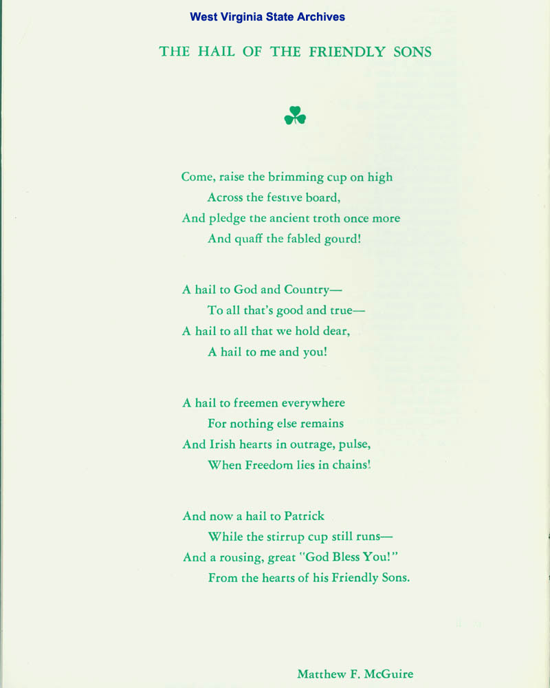 Program from the Forty-Eight Annual Banquet of the Society of The Friendly Sons of St. Patrick of Washington, D.C., 1976. (Ms2017-016)