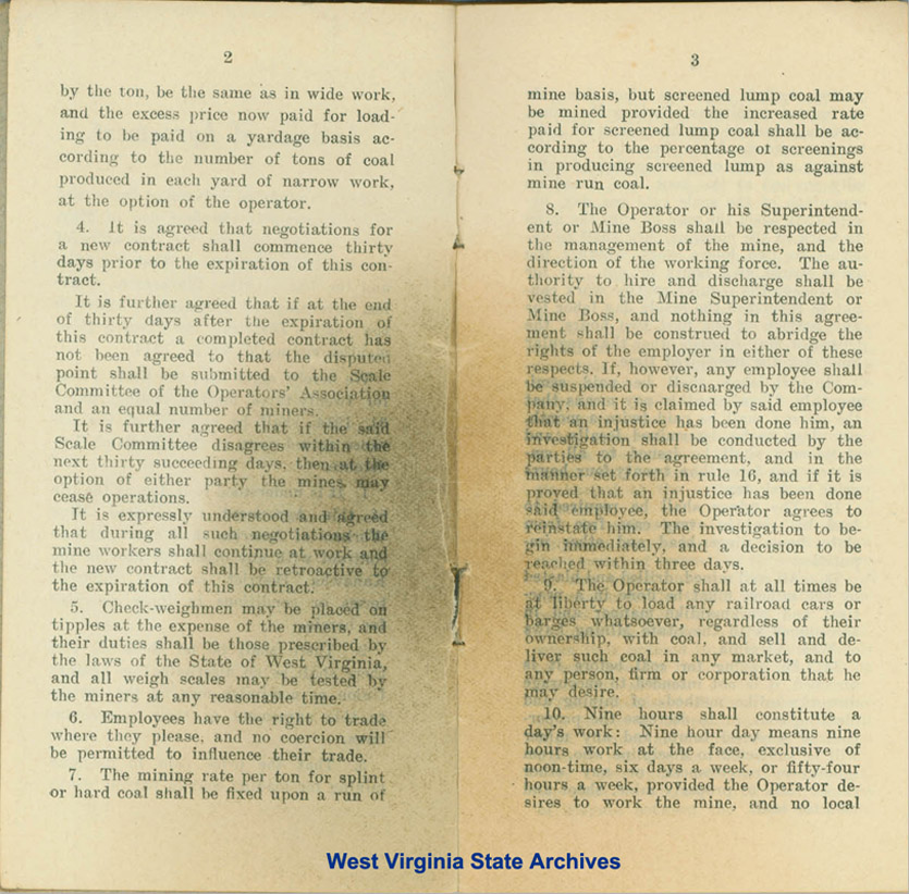 Agreement, Kanawha Coal Operators and UMW, 1912-1914. (Ms97-24)