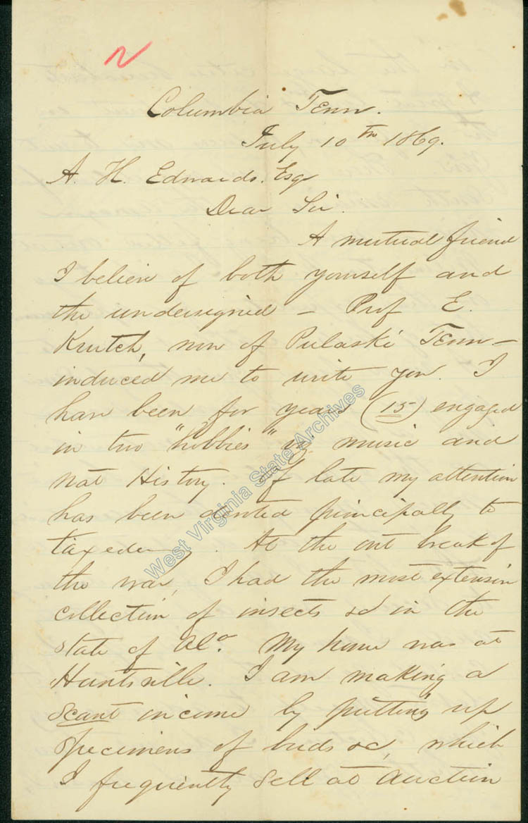 Correspondence from George H. Briggs to William Henry Edwards requesting Edwardss recommendation for a South America expedition, 1869. (Ms79-2)