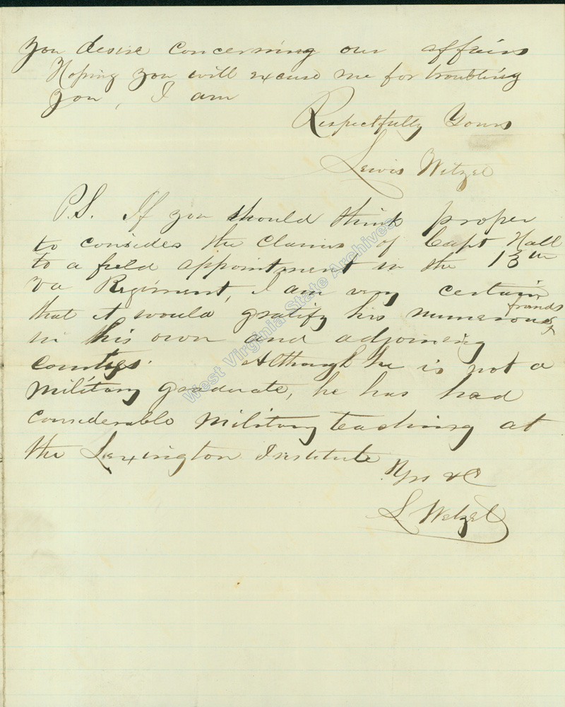 1862 letter from Lewis Wetzel (Ar1722w-z)