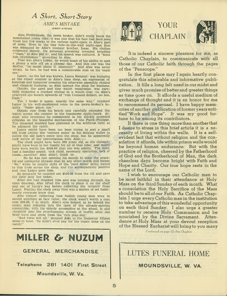 The Penscope bi-monthly newsletter published by and for the men of the West Virginia Penitentiary, 1928. (Pub 1.Pen 1.4)