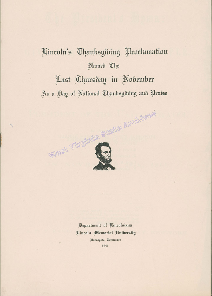 Reprint of Lincoln's 1863 Thanksgiving Proclamation, 1945. (Ms78-1)