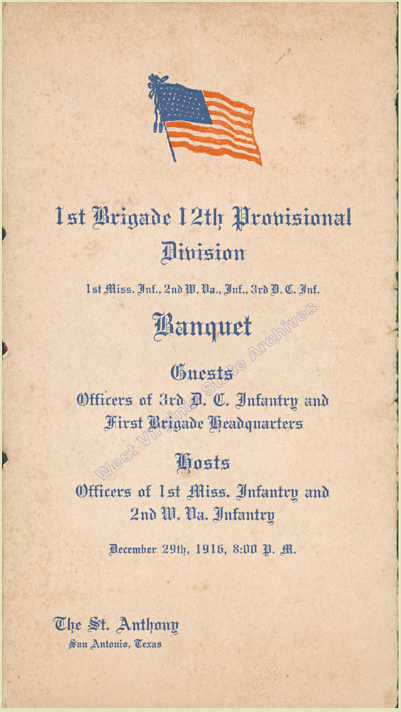 First Brigade, 12th Provisional Division, banquet program, 1916. (Ms2018-005)