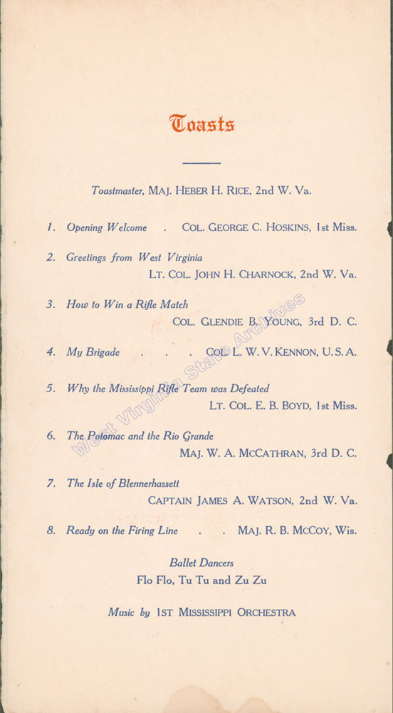 First Brigade, 12th Provisional Division, banquet program, 1916. (Ms2018-005)