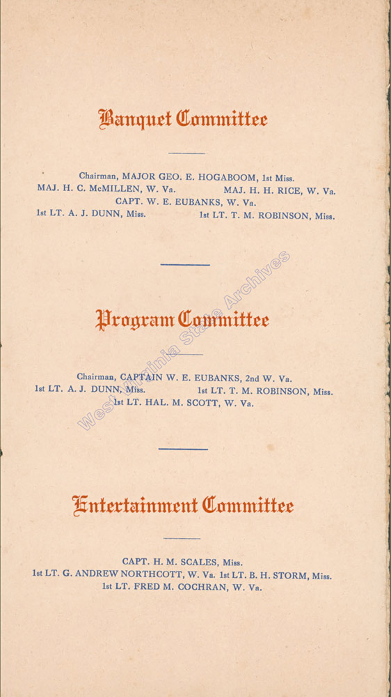 First Brigade, 12th Provisional Division, banquet program, 1916. (Ms2018-005)