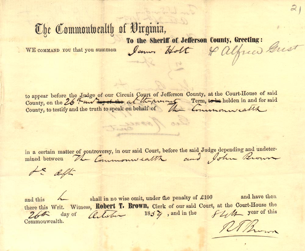 John Brown Papers Held By Jefferson County Circuit Clerks Office 