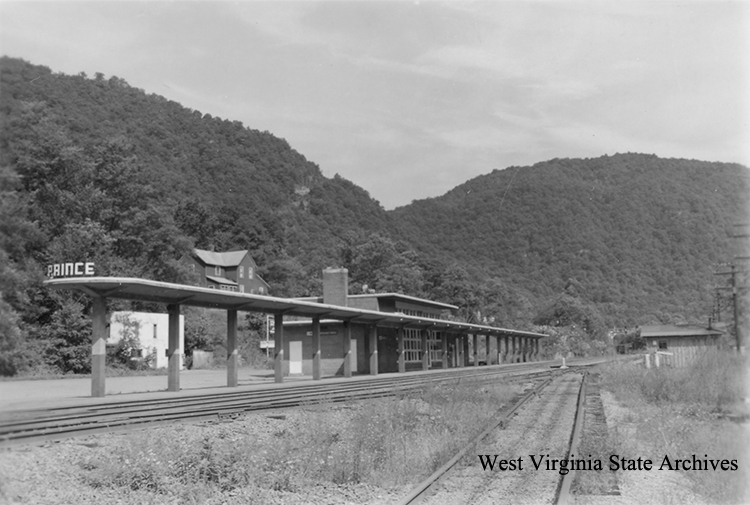 C&O station looking east on main line, Prince, Fayette, Sept. 27, 1980, Edward H. Weber, photographer. West Virginia State Archives, Edward H. Weber Collection (Railroads-Stations 18)