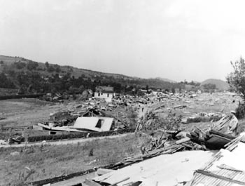 Wide swath of tornado debris