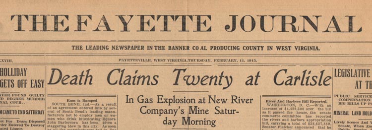 Headline of Fayette Journal Announcing Carlisle
Disaster