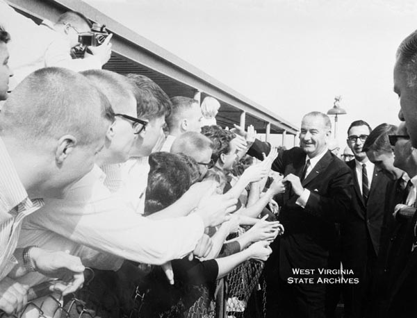 President Lyndon Johnson greeting supporters at Tri-State Airport
in Huntington, April 24, 1964