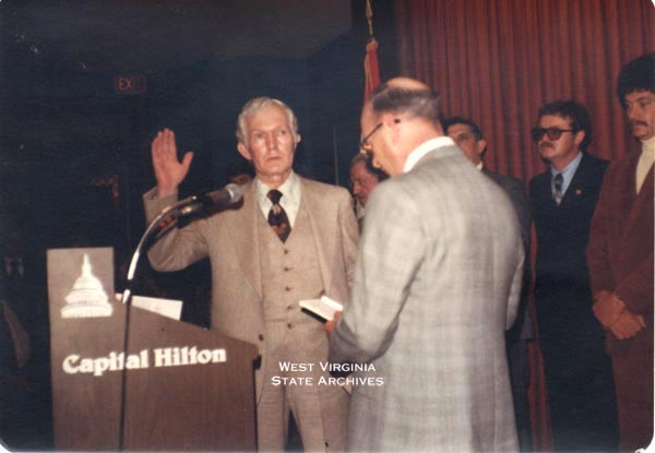 Arnold Miller being sworn in for his second term as UMWA president,
December 22, 1977