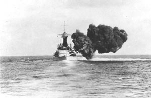 Guns booming on the USS West Virginia, 1931