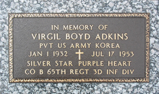 Military marker for Pvt. Virgil Boyd Adkins in Hilltop Cemetery, Hinton. Find A Grave photo courtesy of Russell E. Bennett Jr.