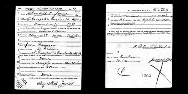 Jones Draft Registration Card