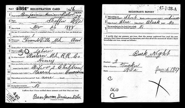 Sisler Draft Registration Card