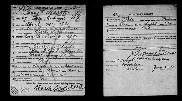 Sleeth Draft Registration Card