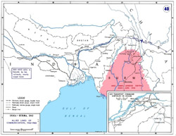 Allied lines of communication in Southeast Asia (1942-43). The Hump airlift is shown at upper right. Courtesy the Department of History, United States Military Academy