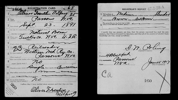 Wilfong Draft Registration Card